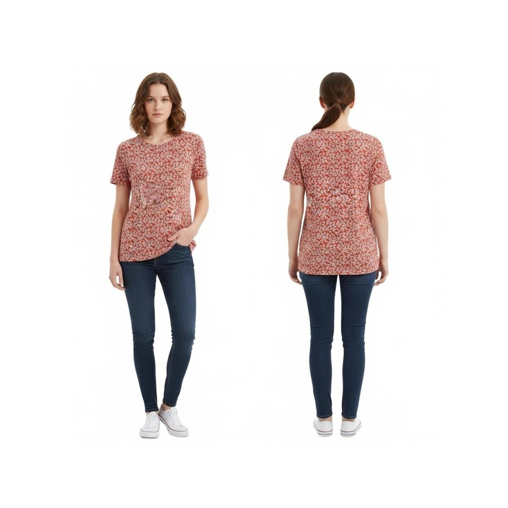 Lucky Brand Floral Print Top Womens XXL Red Short Sleeve Casual